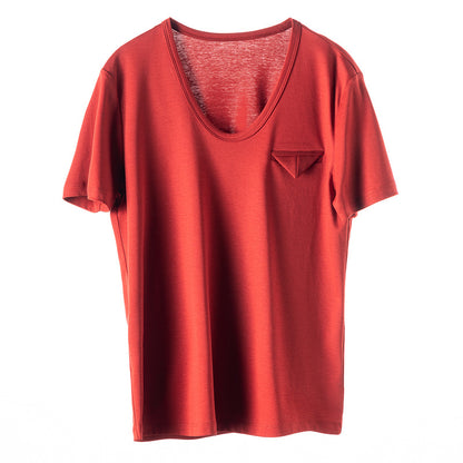 Camiseta de algodón de seda para mujer, diseño triangular holgado y moderno