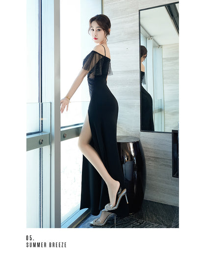 Deep V-neck Low Cut Mop Slim-fit Evening Dress