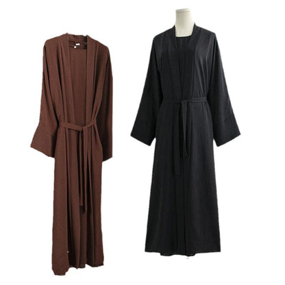 Turkey Dubai Robe Plus Size Solid Color Dress Two-piece Set