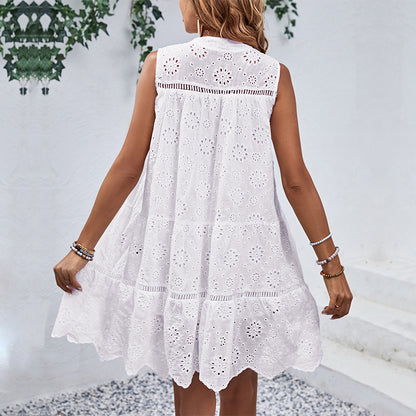 Women's Fashion Vacation White Sleeveless Dress