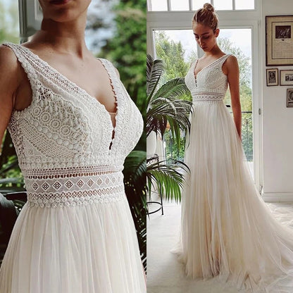 Lace Light See-through Waist Slimming Beach Outdoor Mesh Wedding Dress