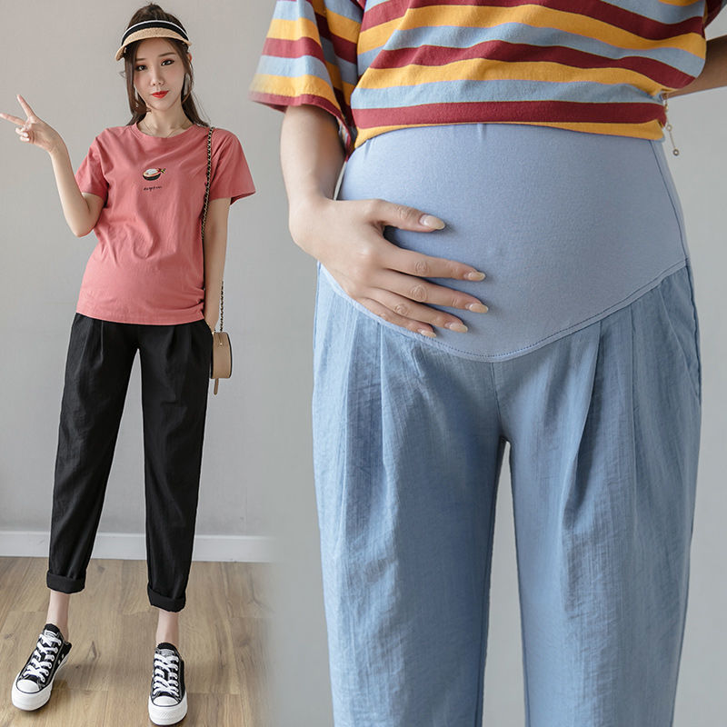 Spring And Autumn Maternity Trousers Wear Linen Casual Cropped Trousers