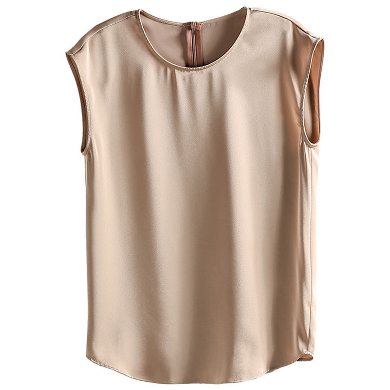 Top camisola con tirantes finos sin mangas de satén con cuello redondo de verano para mujer