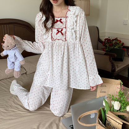 Square Collar Small Floral Pajamas Homewear Suit