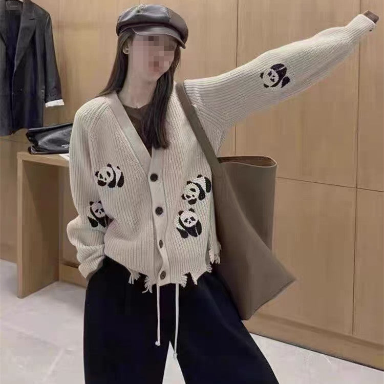 Heavy Industry Panda Embroidered Cardigan Sweater Loose And Lazy Style