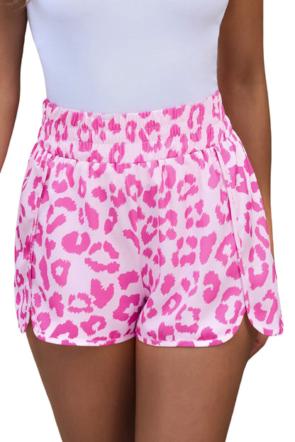 Short de sport taille haute léopard rose