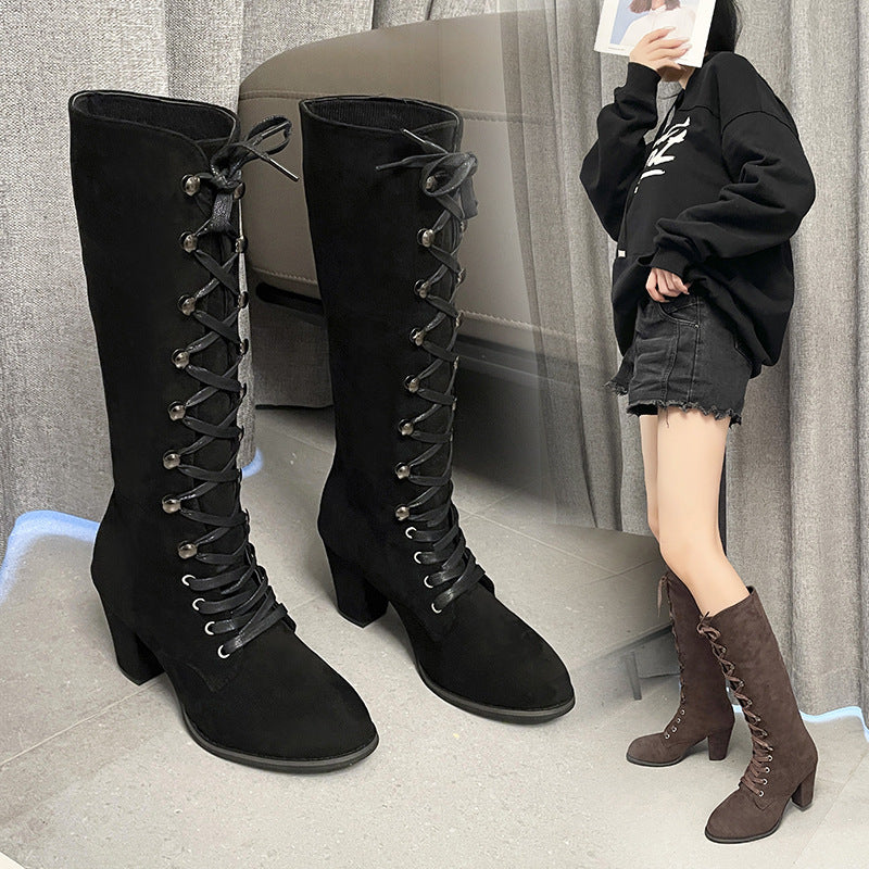 Plus Size Simple Lace Up Knight Boots Children's High