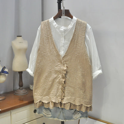 Ruffled V-neck versatile vest