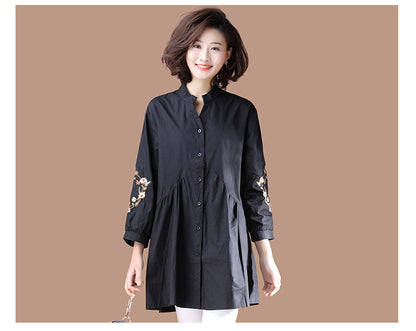 Shirt loose autumn embroidery flower long sleeves