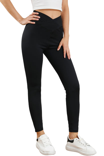 Legging actif sans couture noir à taille arquée