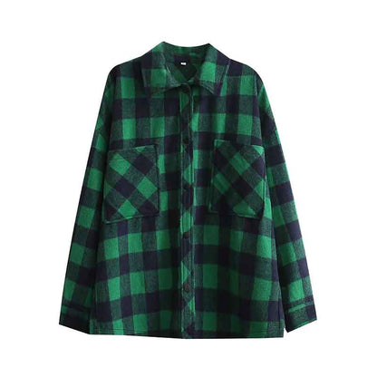 Autumn And Winter French Vintage Pocket Trimmed Wool Plaid Shirt Coat