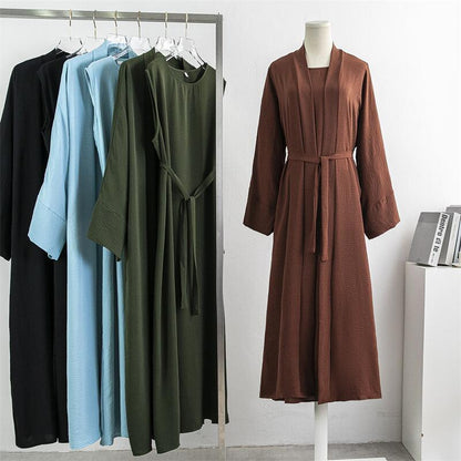 Turkey Dubai Robe Plus Size Solid Color Dress Two-piece Set