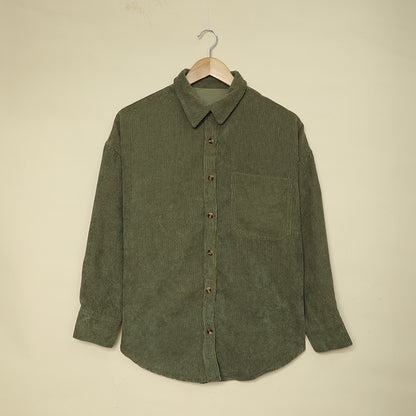 Women's Corduroy Shirt With Lapel And Pockets