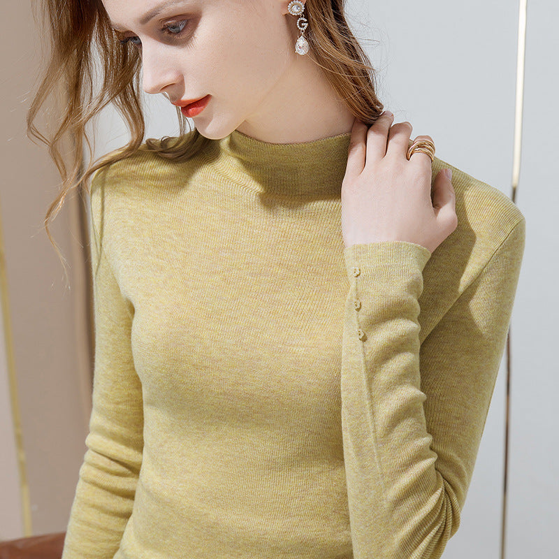 Long sleeve half high collar wool sweater