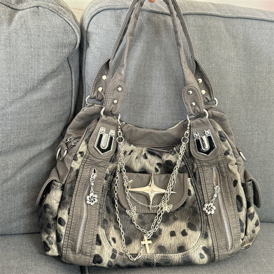 Bolso bandolera retro con estampado de leopardo y subcultura