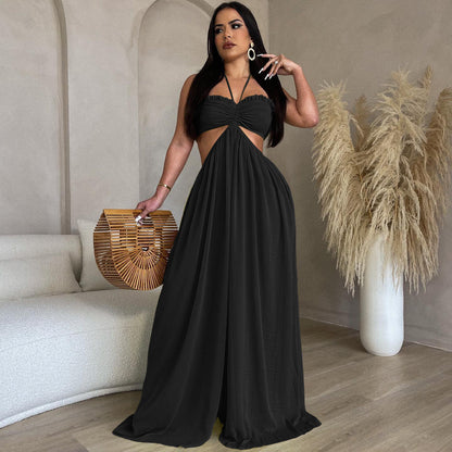 Chiffon Chest-wrapped Bare Back Wide-leg Jumpsuit European And American