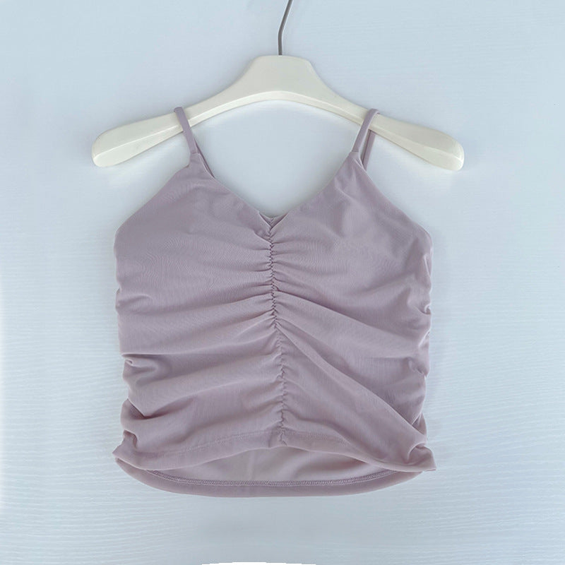 Gilet en maille à dos de sport à bride plissée en tissu nu pour femmes