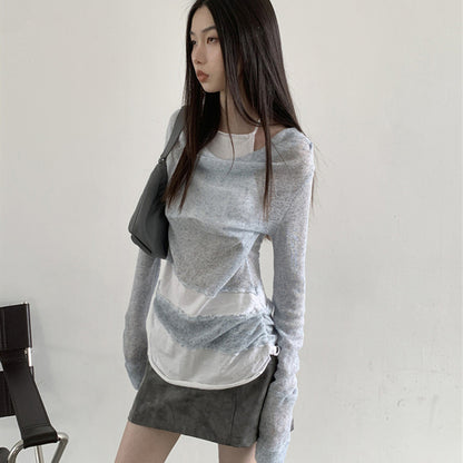 Niche Swing Collar Long Sleeve Halter Thin Top