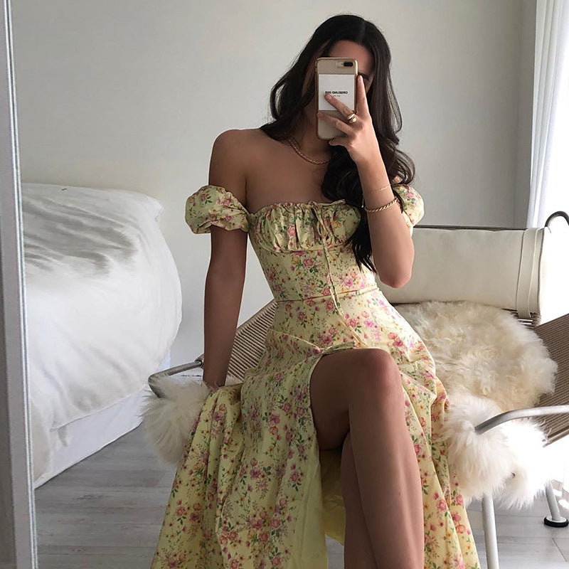 Sexy floral dress with belted sleeves and slit sleeves+