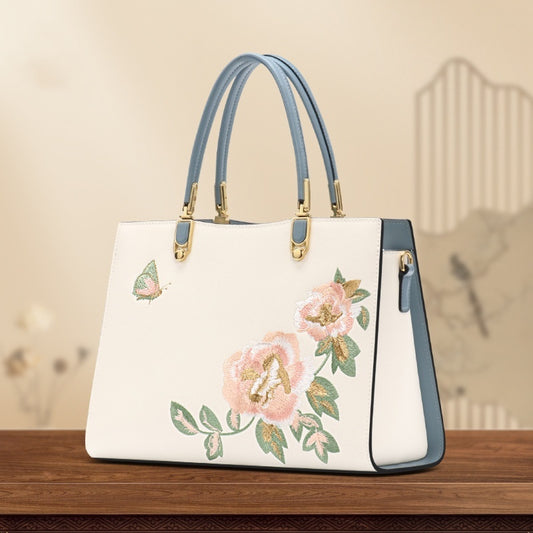 Bolso Diana de piel con diseño de mariposa y peonía china, elegante y moderno, de gran capacidad, con textura bordada