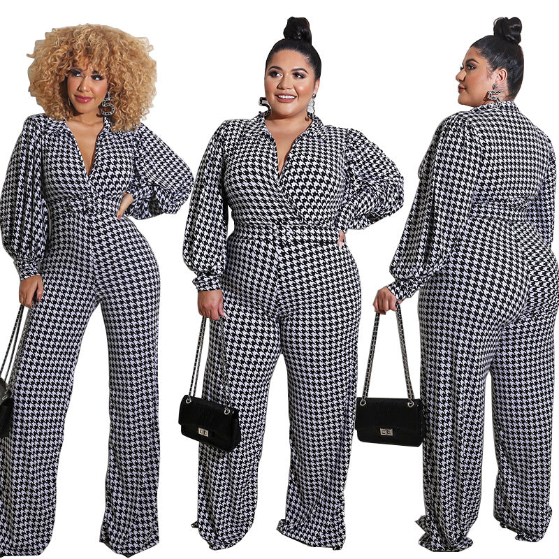 Women's Bubble Sleeve Printed Jumpsuit