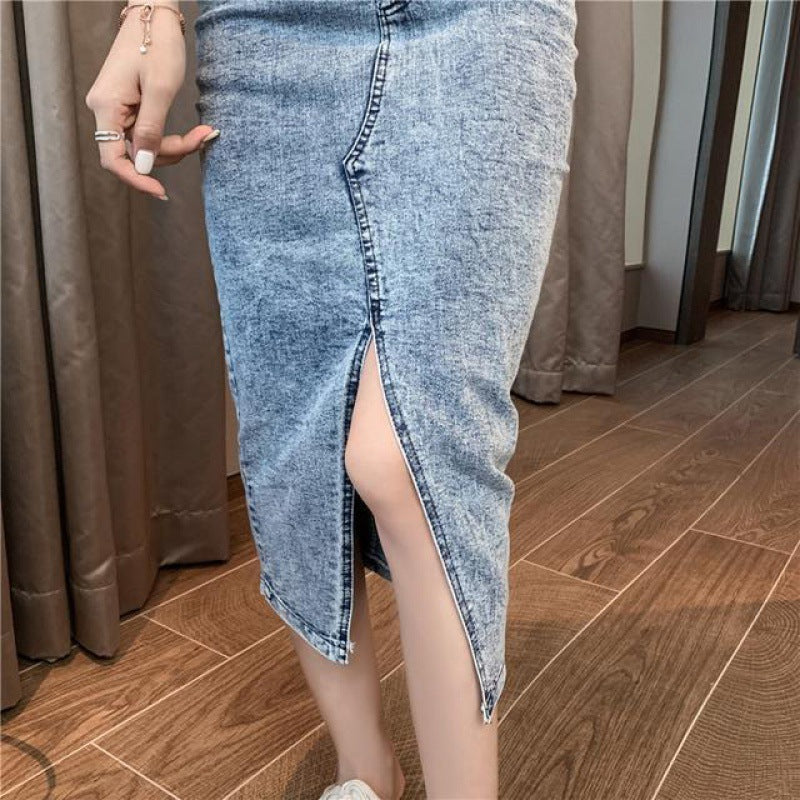 Denim Camisole High Waist Sheath Skirt