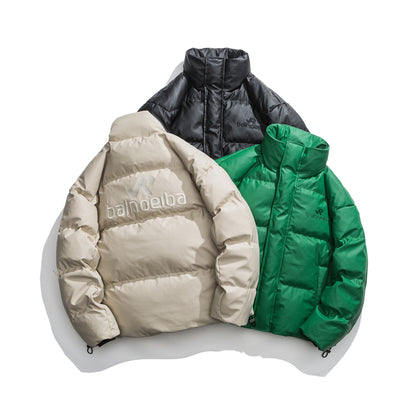 Couple Retro Stand Collar Embroidery Down Jacket