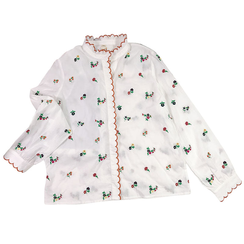 Small and Sweet Embroidered long-sleeved Loose Casual Shirt Blouse