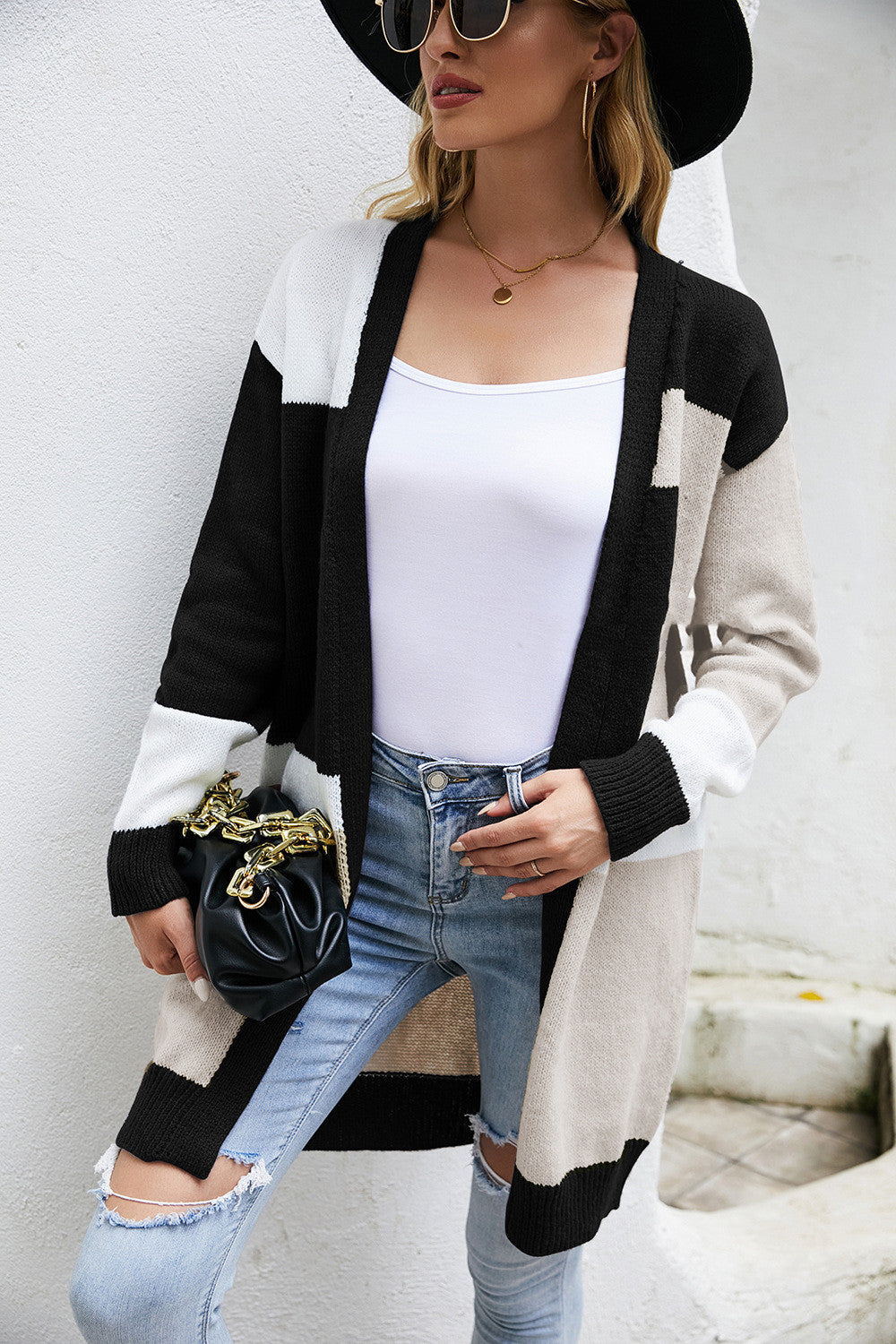 Loose Plus Size Color Block Knitted Jacket