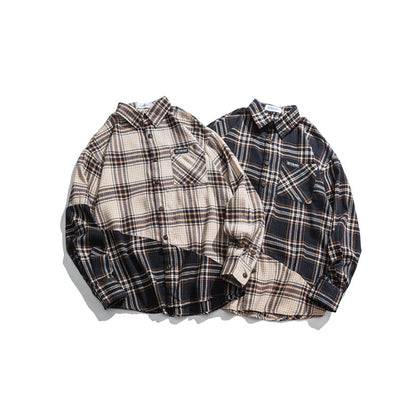 Plaid stitching loose couple long sleeves