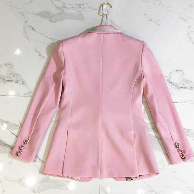 Blazer slim rose doublure imprimée