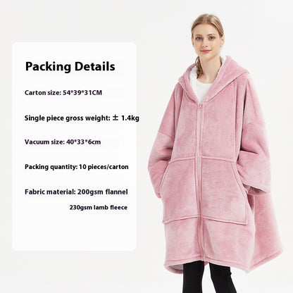 Flannel Thickened Hooded Home Leisure Double-layer Wearable Blanket