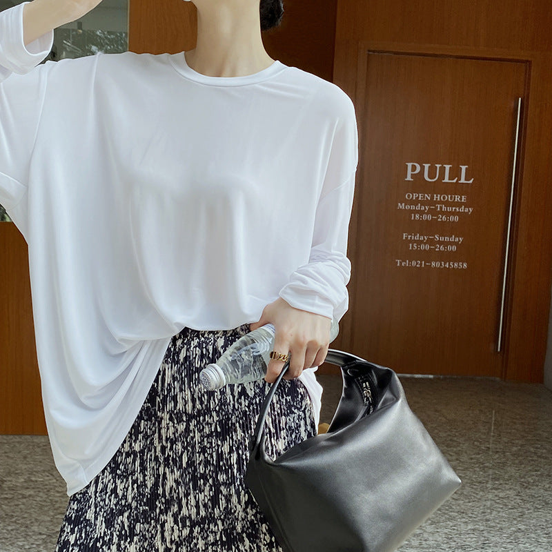 Spring New Women's Simple Lazy Loose All-match Round Neck Bottoming Shirt Long-sleeved T-shirt