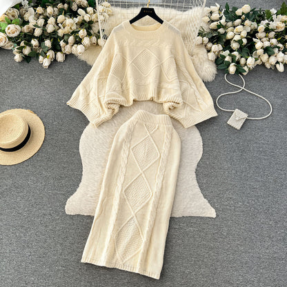 French Lazy Style Knit Two-piece Set For Women