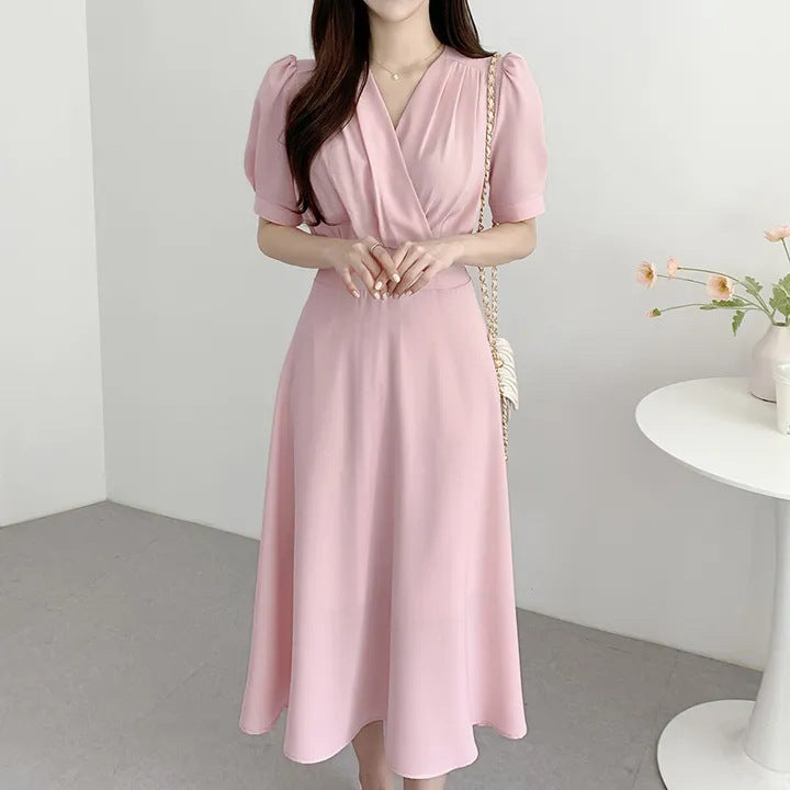 V-neck Waist-controlled Slimming Short Sleeve Dress