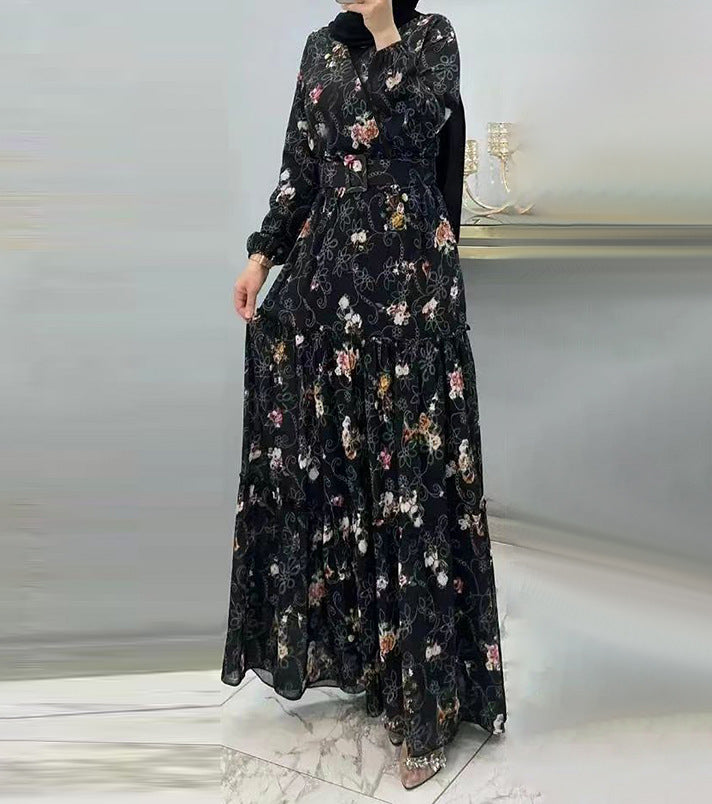 Robe à col roulé pour femmes, à fleurs, à la mode, robe musulmane de banlieue, nouvelle collection