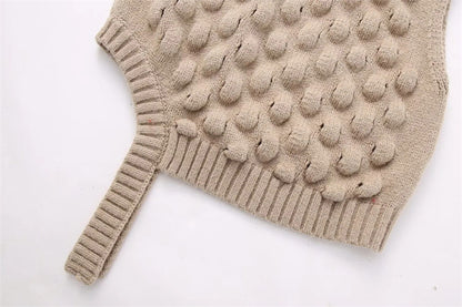 Fashion Simple Turtleneck Texture Knitted Short Vest