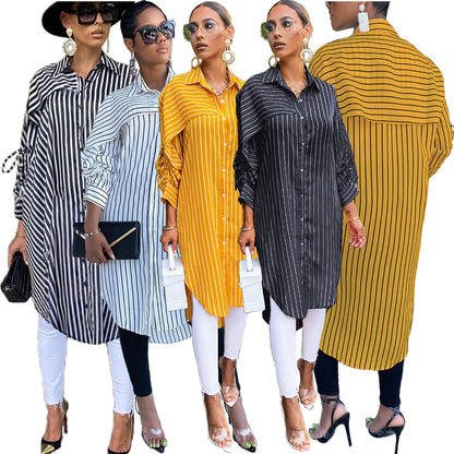 Striped Shirt Loose Long Thin Coat Choose Top