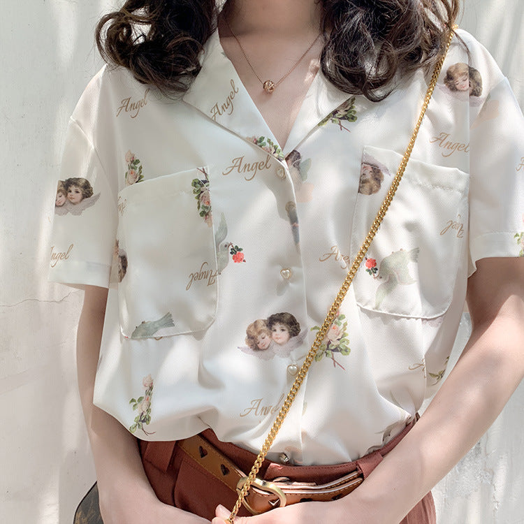 V-neck retro Chiffon short sleeve