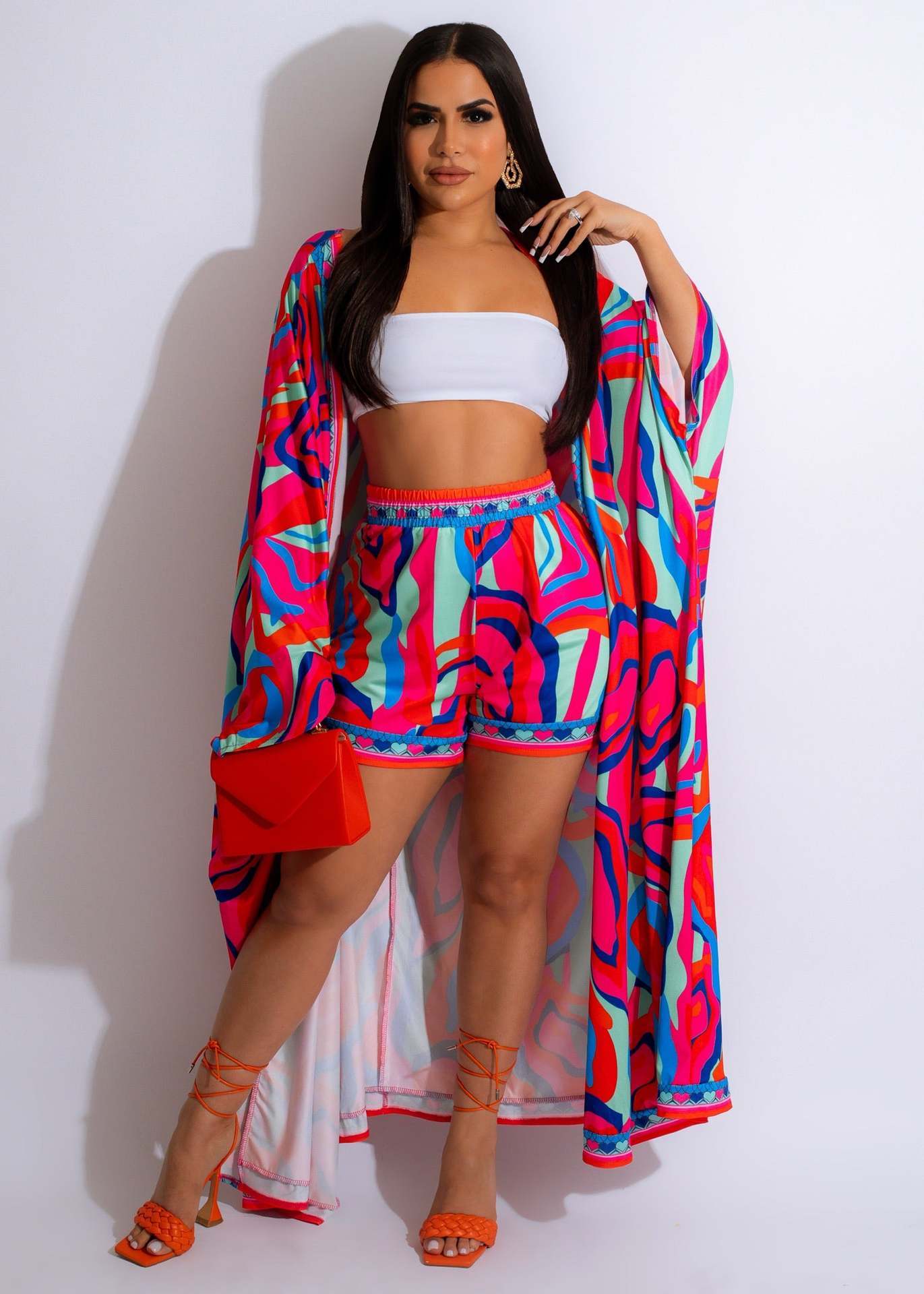 Spring And Summer New Printed Long Shirt Fashion Shorts Suit Two-piece Set