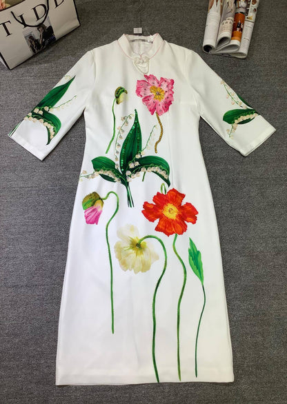 Positioning Printing Flower Heavy Industry Beads 34 Sleeve Dress