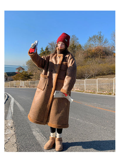 Abrigo de lana de cordero de doble cara para mujer para invierno