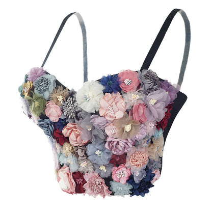 Soutien-gorge corset à fleurs tridimensionnelles