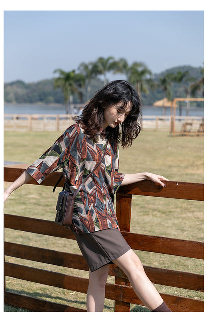 Spring And Autumn Loose Top Retro Hong Kong Style Long Sleeve Flower Shirt