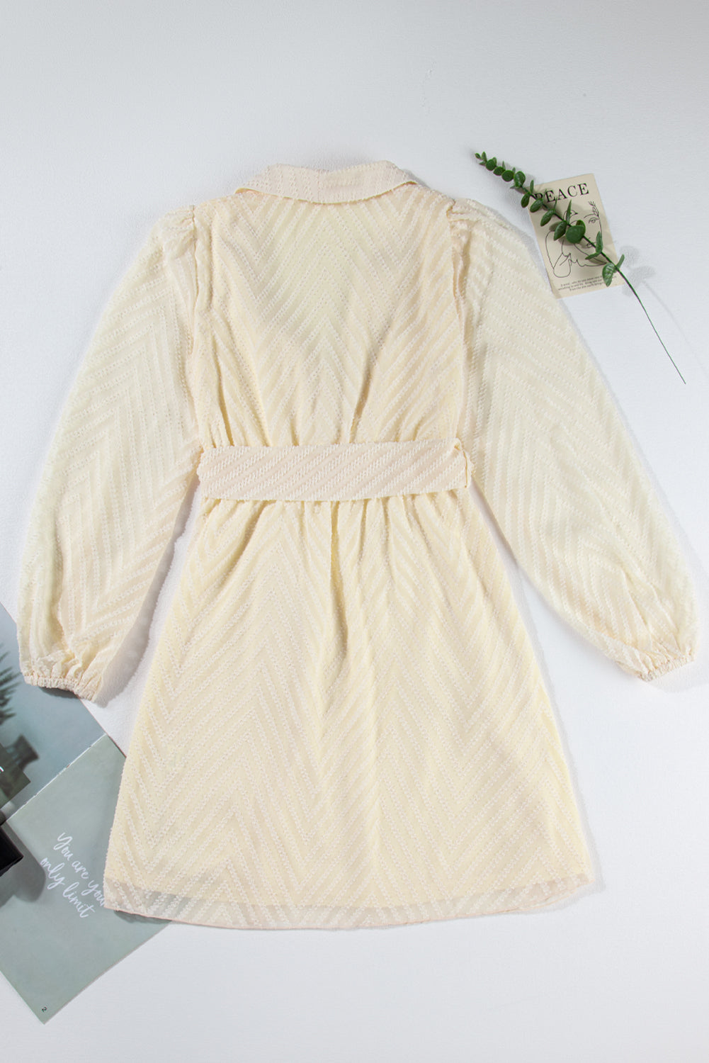 Apricot V Striped Sheer Puff Sleeve Surplice Knot Mini Dress