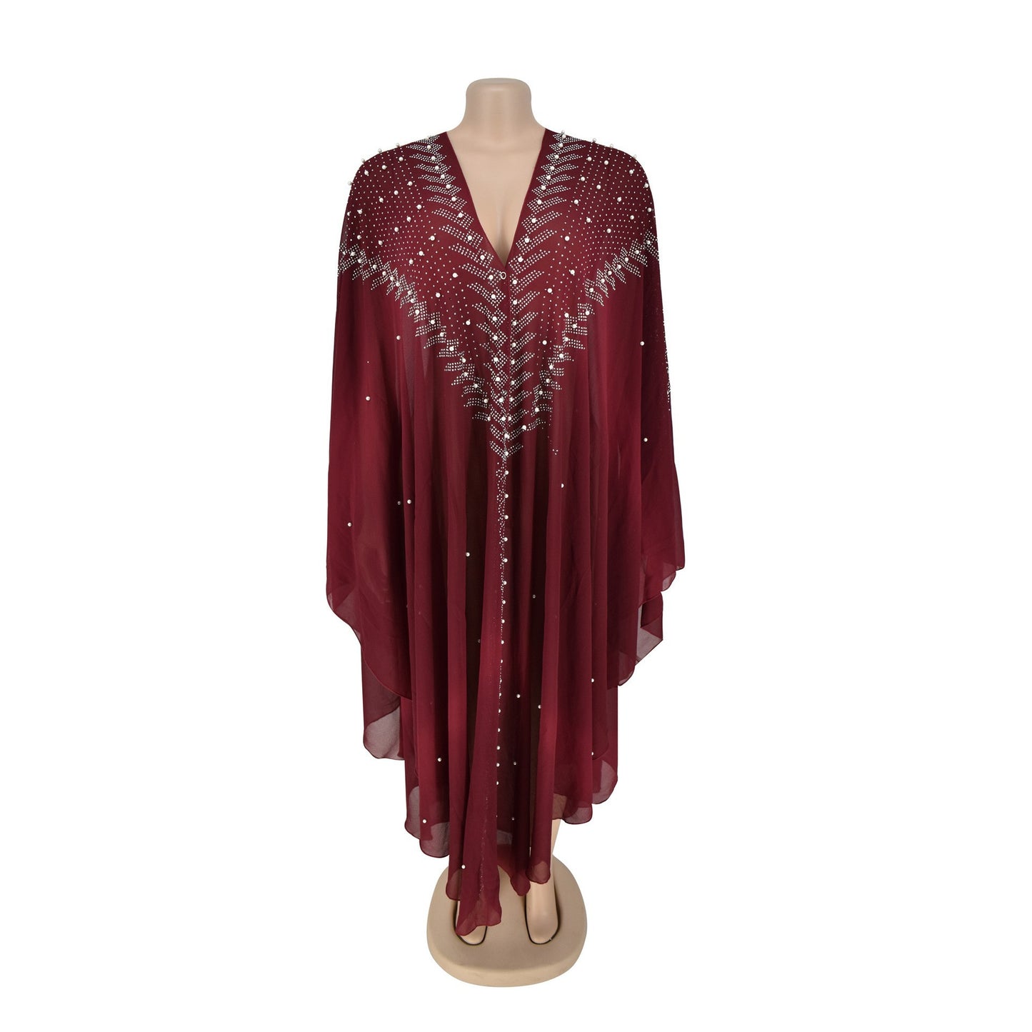 Women's Fashion Rhinestone Beaded Chiffon Hooded Gown