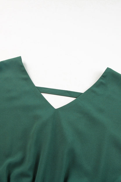 Mini vestido color sólido con volantes cuello en V cintura alta verde