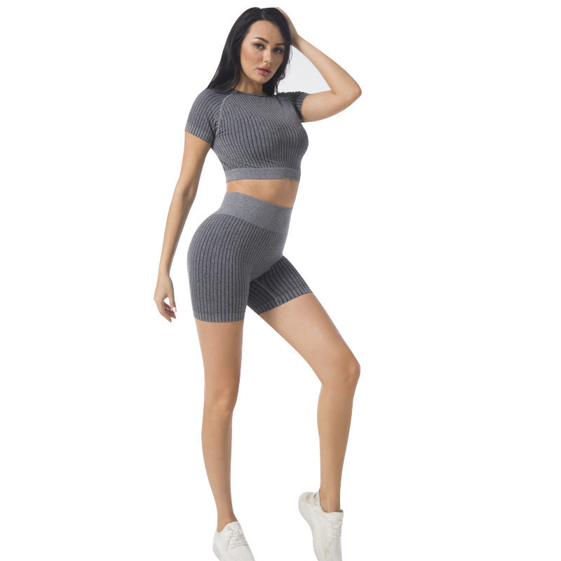 Conjunto de Yoga sin costuras para mujer, ropa de entrenamiento para gimnasio, traje deportivo, chándal, traje deportivo de cintura alta, verano