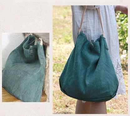 Casual One-shoulder Literary Hand Cloth Bag Handmade Disc Buckle Large Capacity