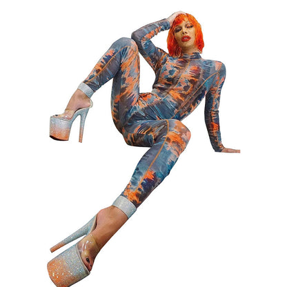 New Fashion Printed Long Sleeve Slim Sports Jumpsuit